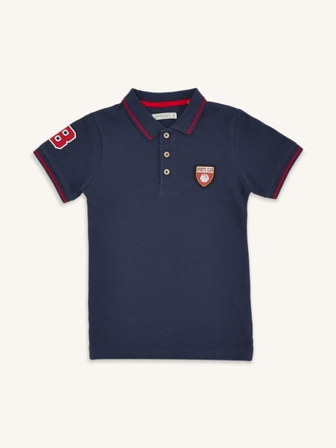 Pantaloons Junior Navy Cotton Applique Polo T-Shirt-picture-32