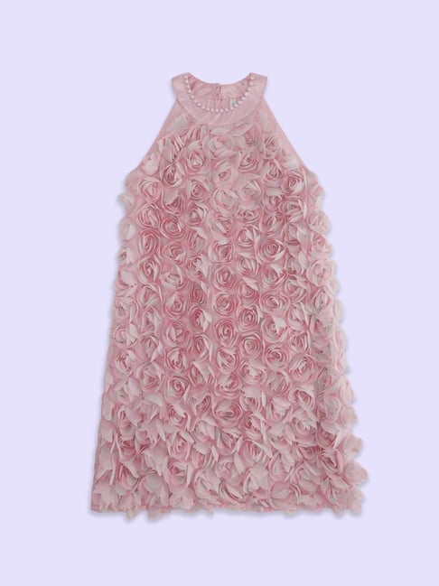 Pantaloons Junior Pink Cotton Applique Dress-picture-13