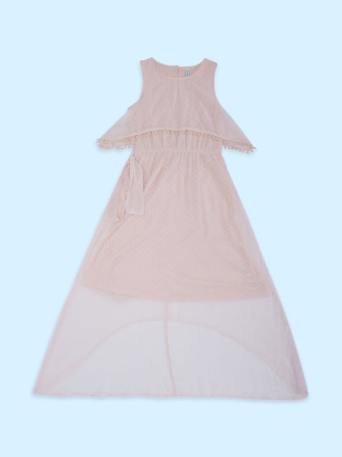 Pantaloons Junior Peach Cotton Self Pattern Dress