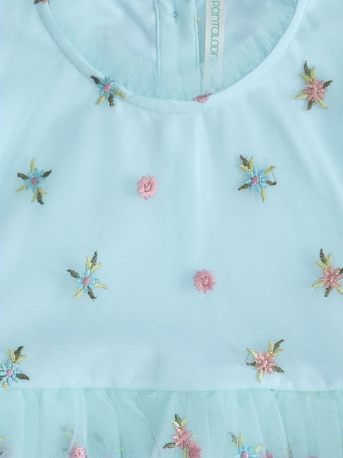 Pantaloons Junior Aqua Blue Cotton Embroidered Dress