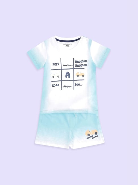 Pantaloons Baby White & Blue Cotton Printed T-Shirt Set-picture-31