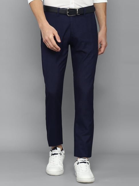 Allen Solly Navy Slim Fit Checks Trousers