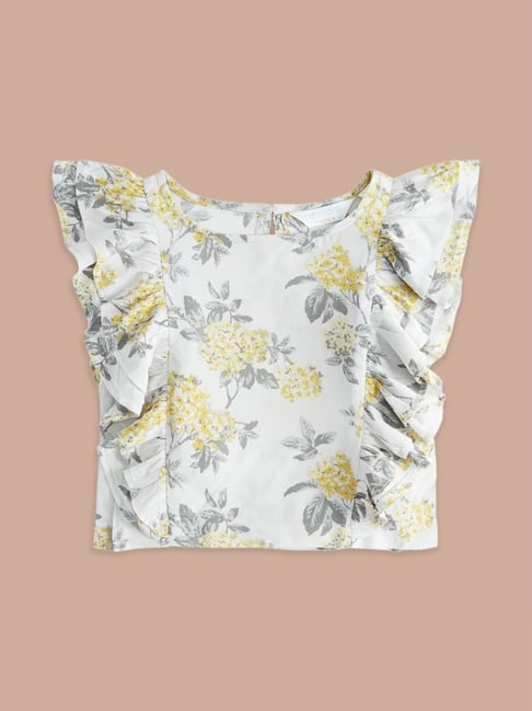 Akkriti by Pantaloons Kids Off-White & Yellow Floral Print Top-picture-20
