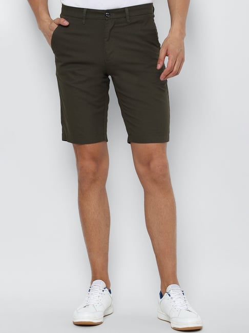 Allen Solly Green Slim Fit Textured Cotton Shorts