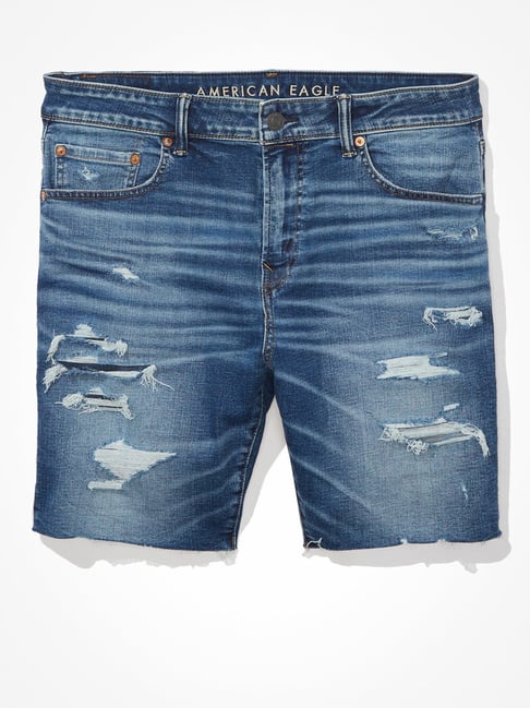 American Eagle Blue Regular Fit Distressed Denim Shorts