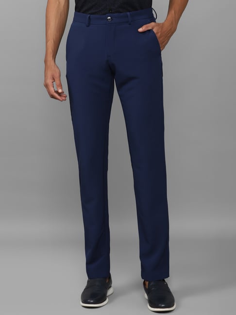 Allen Solly Navy Slim Fit Flat Front Trousers