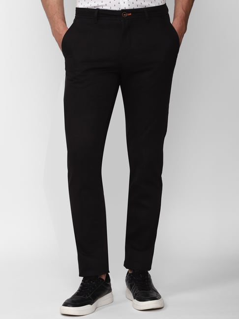 Peter England Black Slim Fit Flat Front Trousers