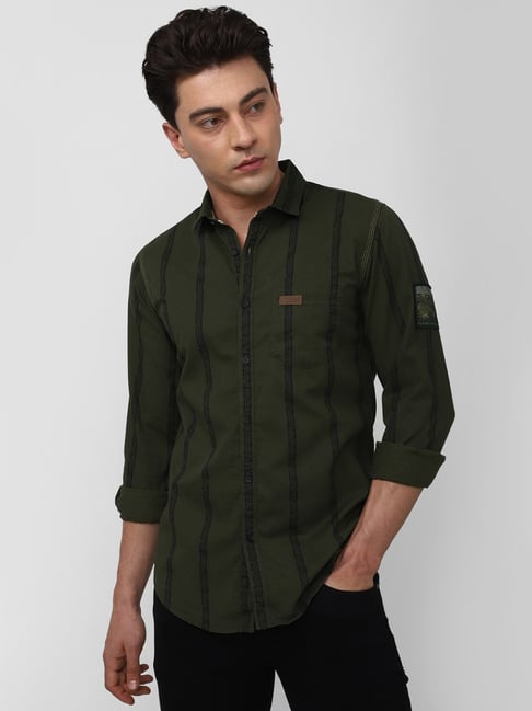 peter england olive green shirt