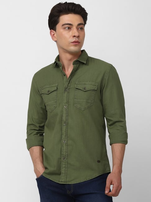 Buy Deep Olive Green Corduroy Shirt for Men Online in India -Beyoung