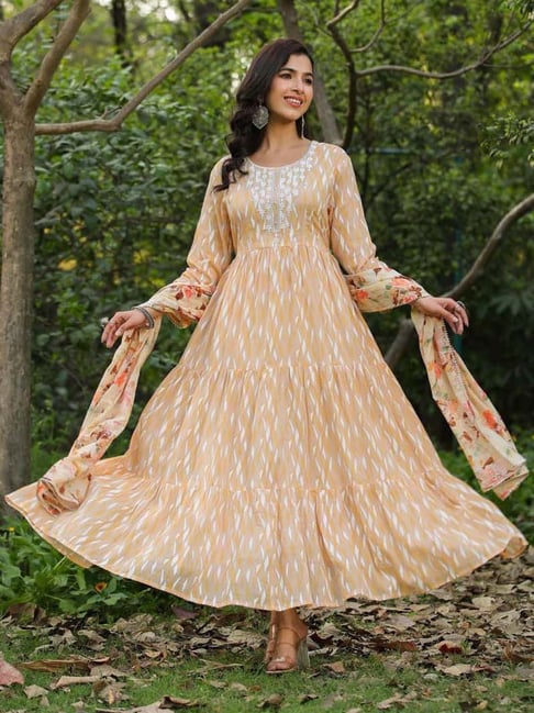 Spectacular Peach Colored Designer Gown with Dupatta
