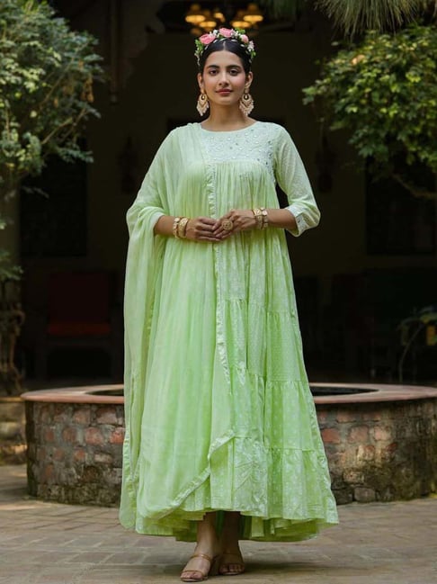 Latest Designer Anarkali Suit for Wedding Light Green Colour