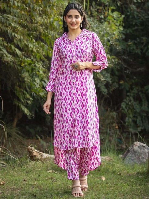 SCAKHI Purple Printed Kurta Pant Set Price in India