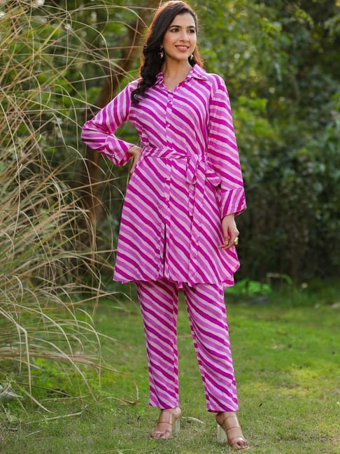 SCAKHI Purple Printed Tunic Pant Set