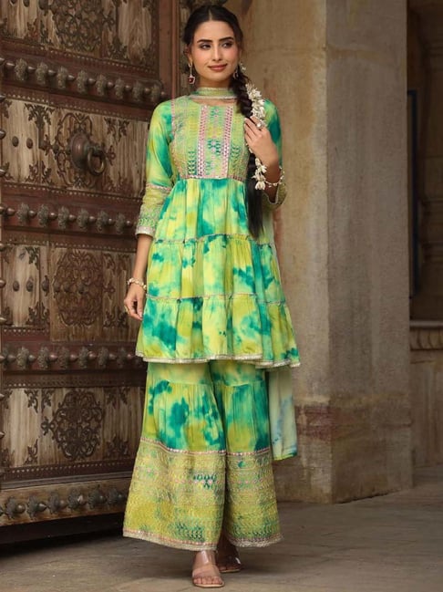 SCAKHI Green Embroidered Kurti Sharara Set With Dupatta Price in India