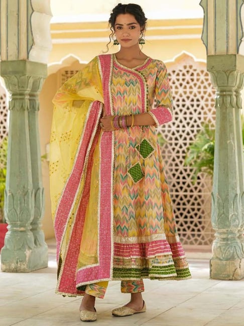 SCAKHI Multicolored Printed Kurta Pant Set With Dupatta