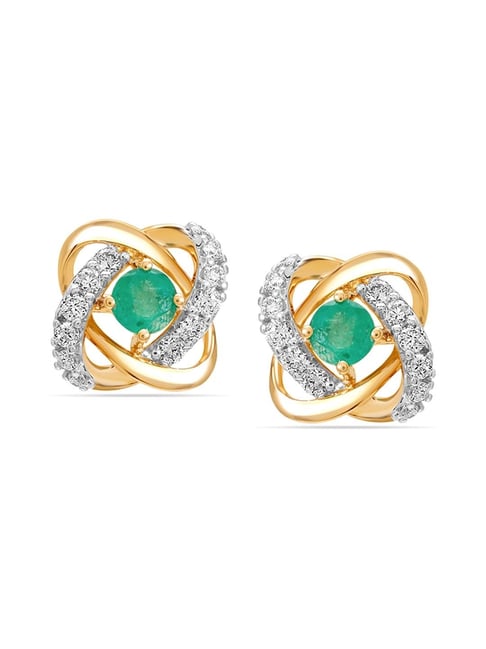 Emerald Floral Gold Stud Earrings