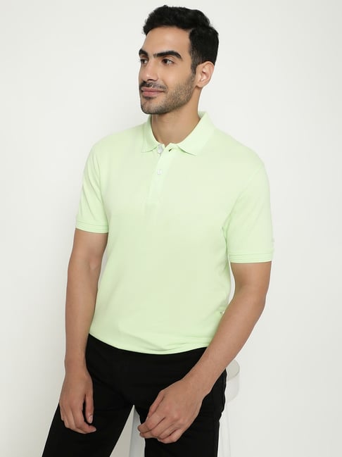 Octave Neon Green Cotton Regular Fit Polo T-Shirt
