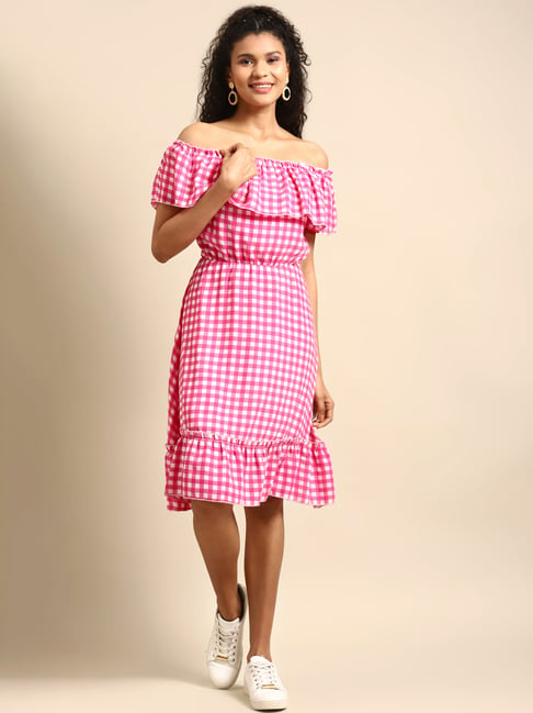 Buy DODO & MOA Pink Check A Line Dress for Women's Online @ Tata CLiQ