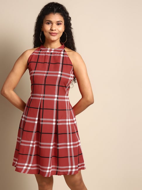 Buy online Red Checked Fit & Flare Ethnic Dress from ethnic wear for Women  by Sugar Stitch for ₹829 at 59% off | 2024 Limeroad.com