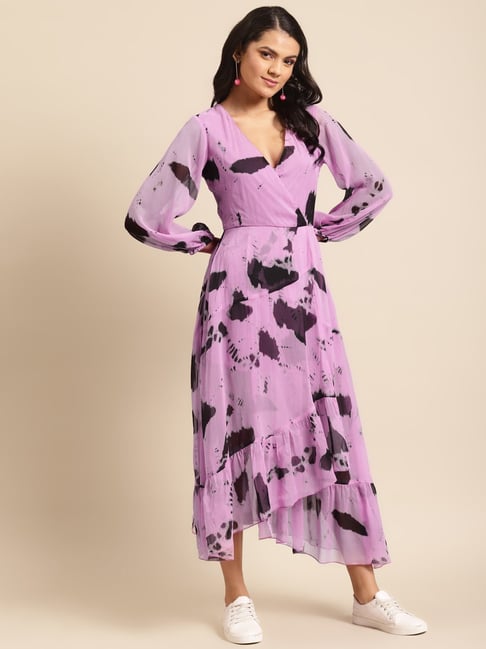 DODO & MOA Purple Printed Wrap Dress-picture-45