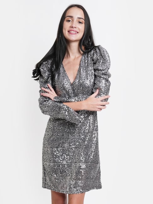 DODO & MOA Silver Embellished Shift Dress-picture-29