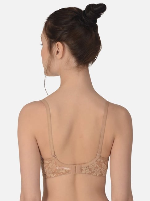 mod & shy Brown Cotton Lace Work Seamless Bra