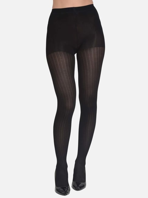 mod & shy Black Self Pattern Pantyhose Stockings