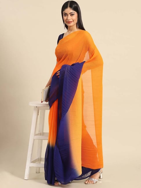 Orange & Light Pure Blue Silk Cotton Saree | Blue silk saree, Saree  designs, Silk cotton sarees