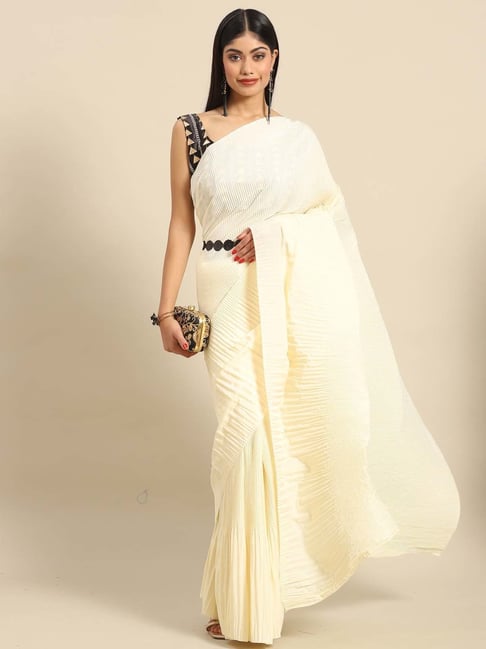 White Fancy Thread Work Designer Saree – Walusha