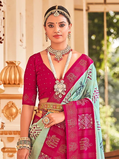 Beautiful samantha parrot green blouse with pink saree. www.shopzters.com |  Indian bridal sarees, Bridal saree, Bridal blouse designs