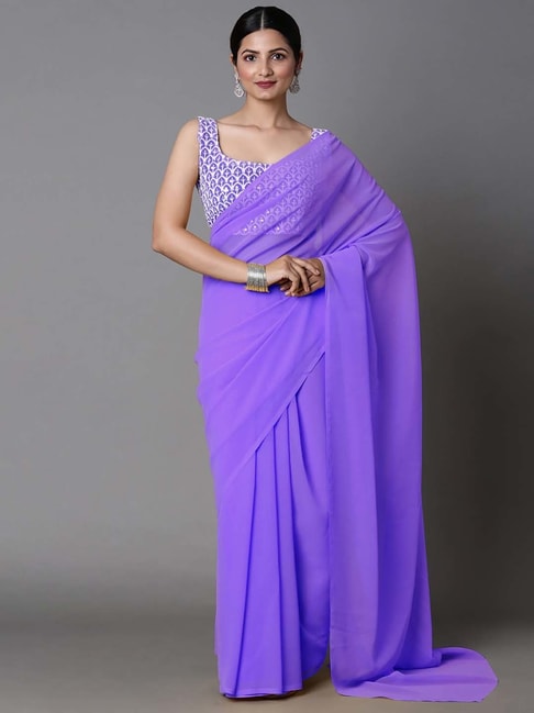 Pure Banarasi Khaddi Georgette Purple Saree With Contrast Blouse – Sanjar  Creation