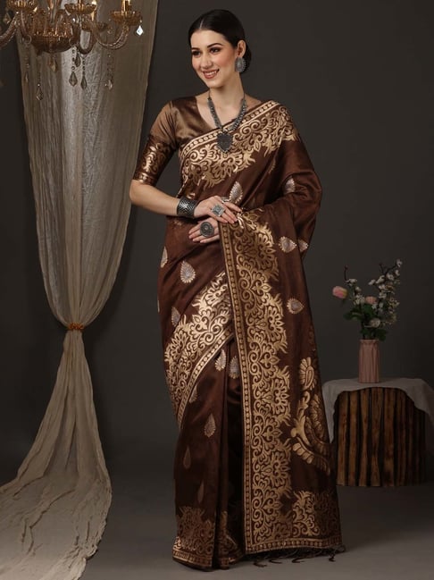Brown Color Soft Silk Saree Beautiful Art Silk Jacquard Weaving Border Saree  With Unstitched Running Blouse for Women Wedding Wear Sari - Etsy