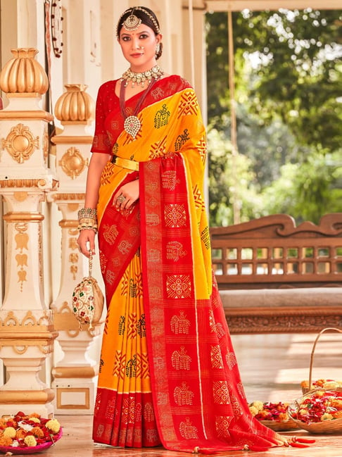 red and yellow Printed Banarasi Saree, 5.5 m (separate blouse piece) at Rs  3500 in Varanasi