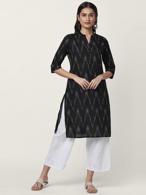 RANGMANCH BY PANTALOONS Women Black & White Printed Straight Kurta