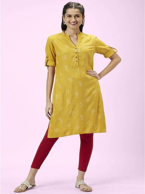 Rangmanch by Pantaloons Mustard Printed Straight Kurta