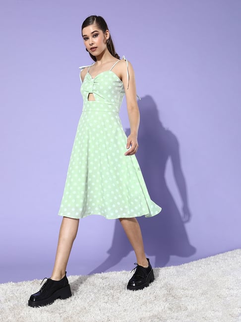 green emerald velvet dress Green Polka Dot Kennedy Midi Dress