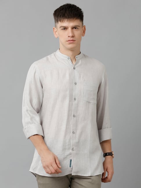 Linen Club Grey Regular Fit Linen Shirt