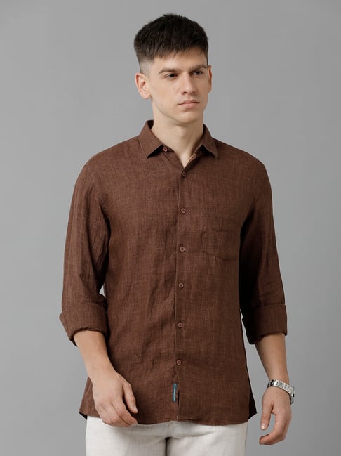 Linen Club Dark Brown Contemporary Fit Linen Shirt