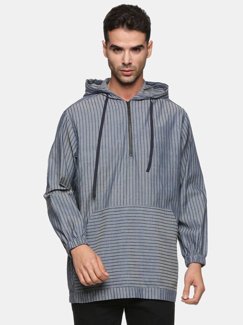 Don Vino Grey Regular Fit Striped Hooded Sweatshirt-picture-48