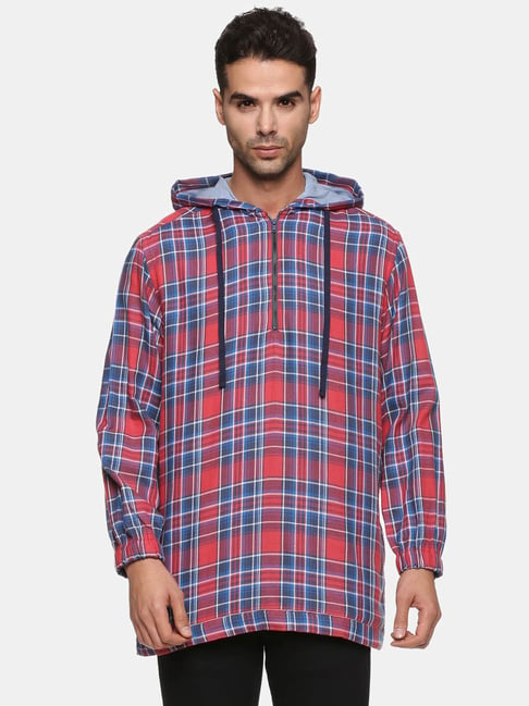 Don Vino Multicolor Regular Fit Check Hooded Sweatshirt