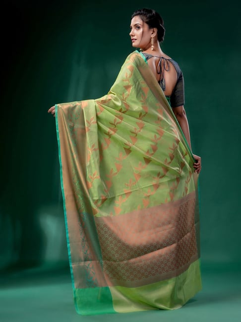 Green Silk Wedding Saree Designer Pink Blouse – RawaazFashion