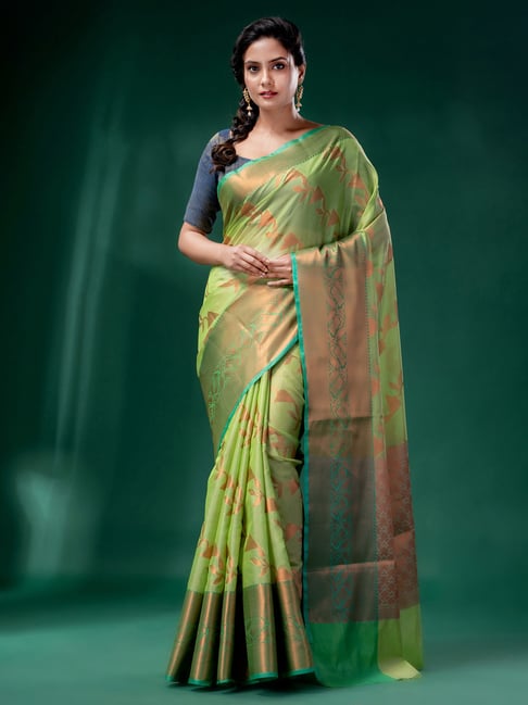 Light Green Woven Designer Kani Saree with Floral Weaving in Pallu and –  SHE IN SAREES