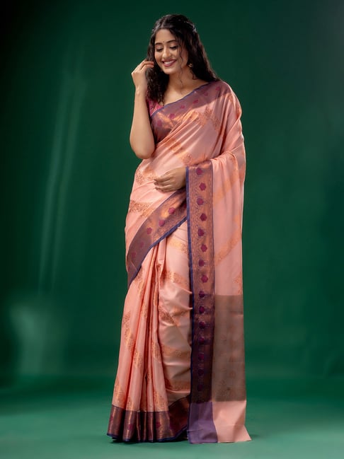 Elegant pink budget cotton saree with intricate designs on its body,  contrast zari border & intricate pallu