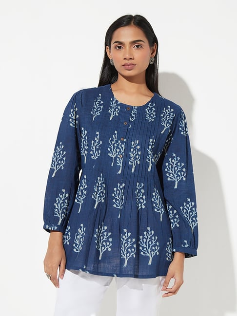 Utsa by Westside Indigo Printed Ethnic Top