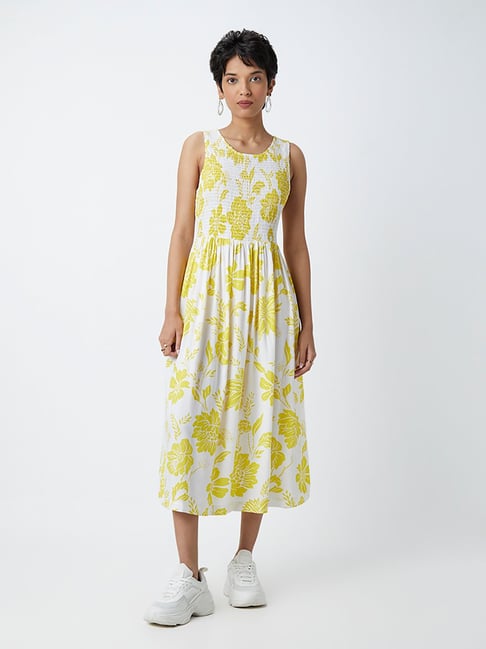 Monsoon Palm Spot Print Cotton Midi Dress, Green at John Lewis & Partners