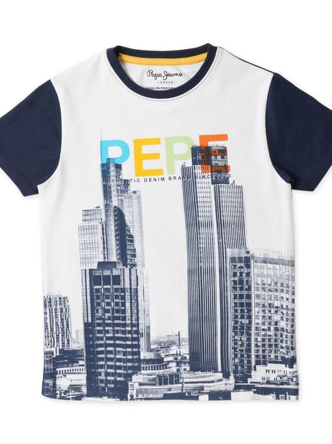 Pepe Jeans Boys Whit & Navy Printed T-Shirt-picture-11