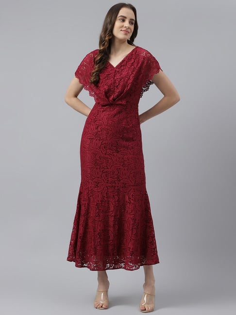 Latin Quarters Wine Lace Bodycon Dress