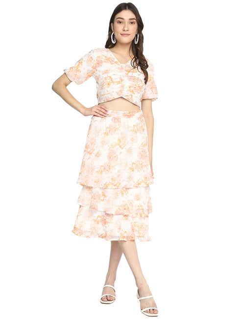 Latin Quarters Orange Printed Crop Top With Skirt