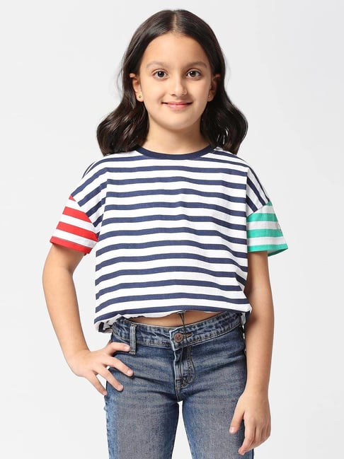 Pepe Jeans Kids White Navy Striped T-Shirt