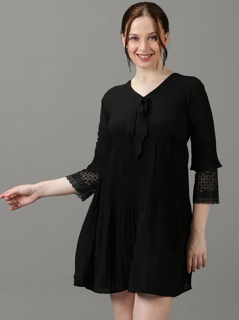 Be Bop Junior's Princess Seam Cinch Front Fit & Flare Dress Black Size S -  Walmart.com
